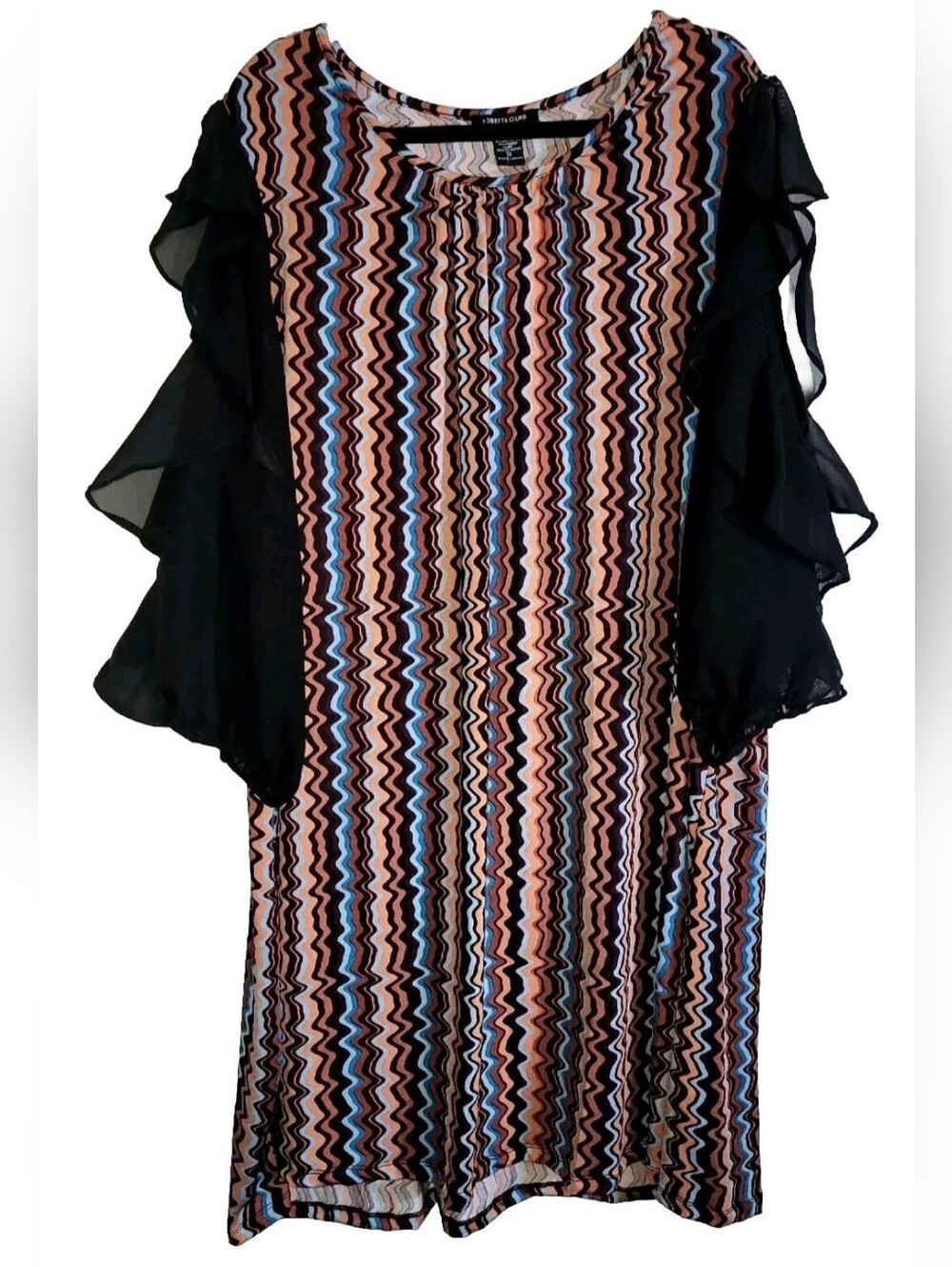 Robert Louis Dress Multi Color Zig Zag Ruffled Cold Shoulder Plus Size 3X Party
